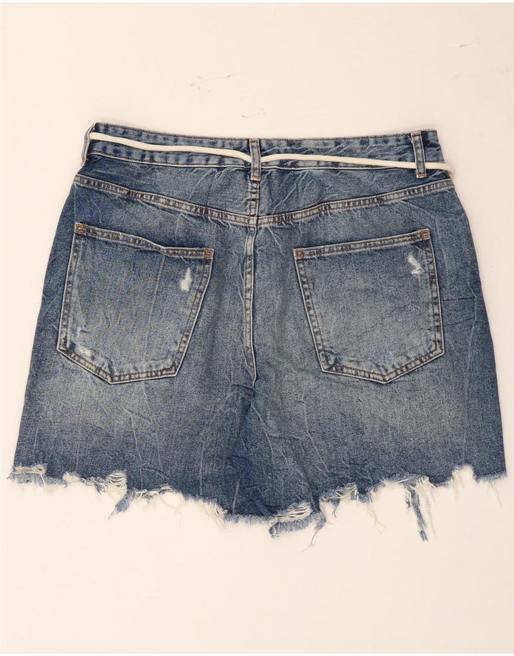 Zara Damen Distressed Denim Shorts EU 42 Large W32 Blaue Baumwolle