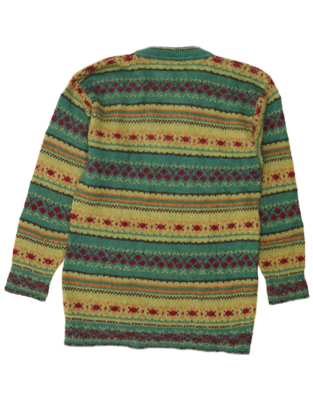 PIU VERONA Damen Pullover mit V-Ausschnitt, UK 14, Mittelgrün, Fair Isle
