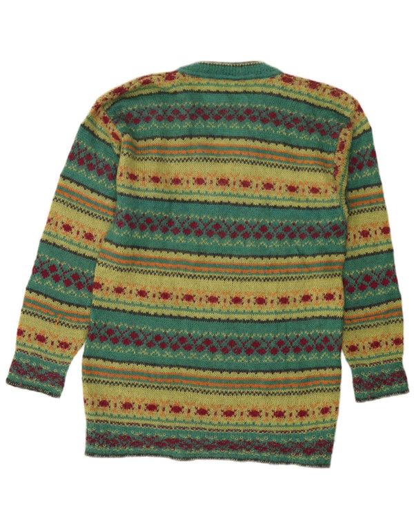 PIU VERONA Damen Pullover mit V-Ausschnitt, UK 14, Mittelgrün, Fair Isle