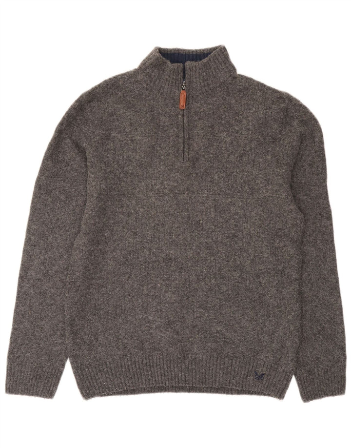 Crew Clothing Herren-Pullover mit Reißverschluss, XL, graue Wolle
