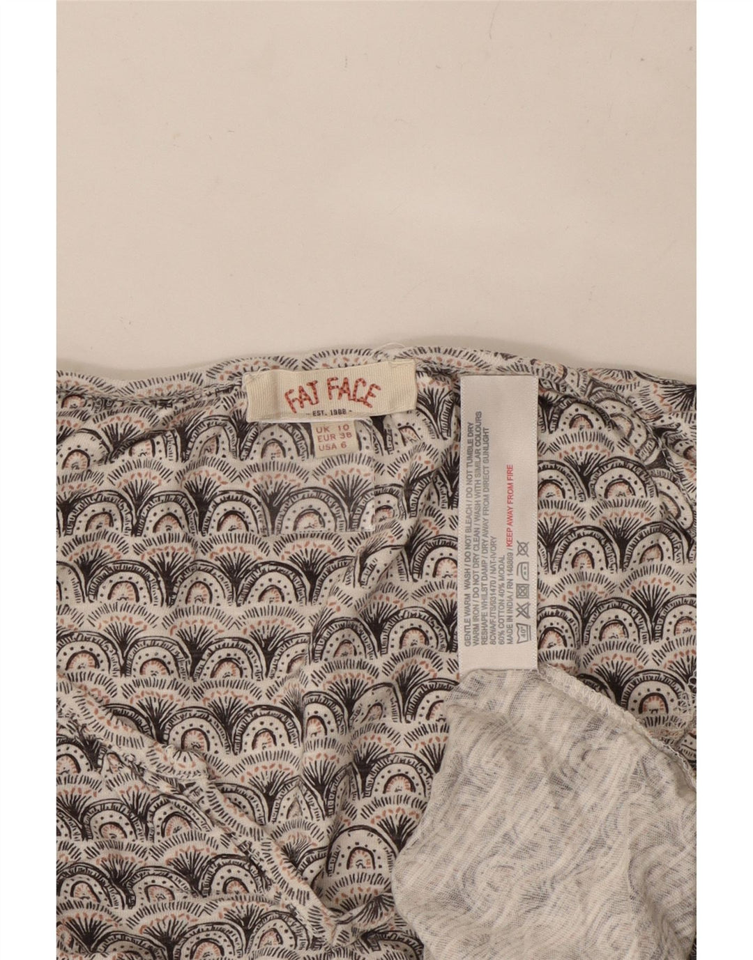 FAT FACE Womens Oversized Graphic T-Shirt Top UK 10 Small Grey Geometric