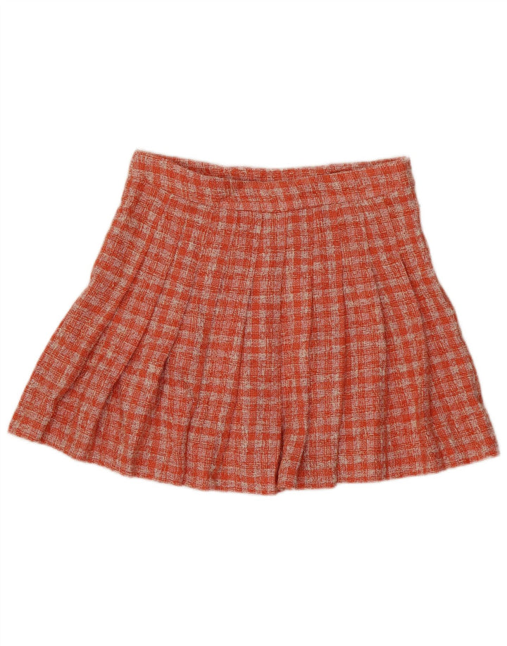 Zara Mini-Faltenrock für Damen, mittelgroß, W28, orange kariertes Polyester