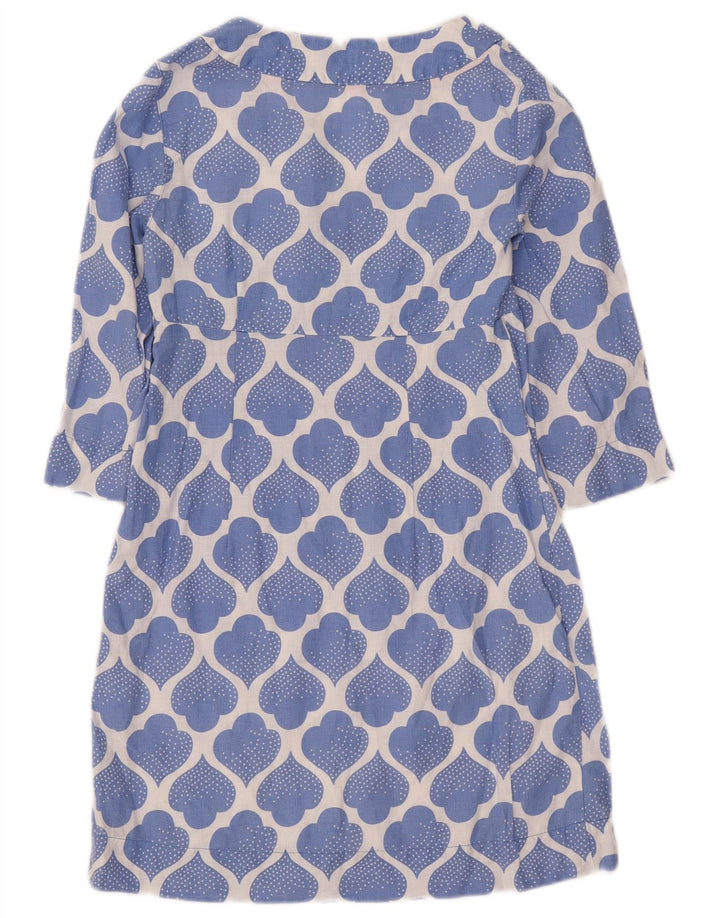 Boden Damen-Kleid mit abstraktem Muster, 3/4-Ärmel, A-Linie, Größe S, Blau, Leinen