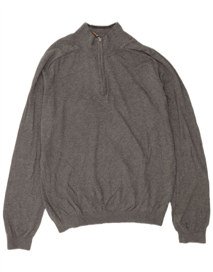 EDDIE BAUER Herren-Pullover mit Reißverschluss am Hals, große graue Baumwolle
