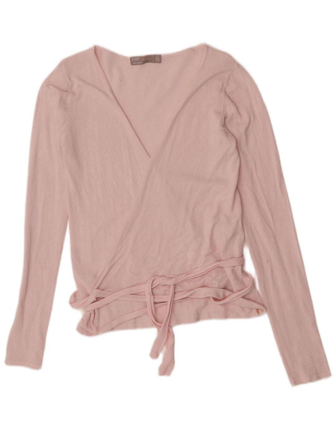 Zara Damen Langarm-Wickelblusenoberteil UK 12 Mittelrosa Viskose