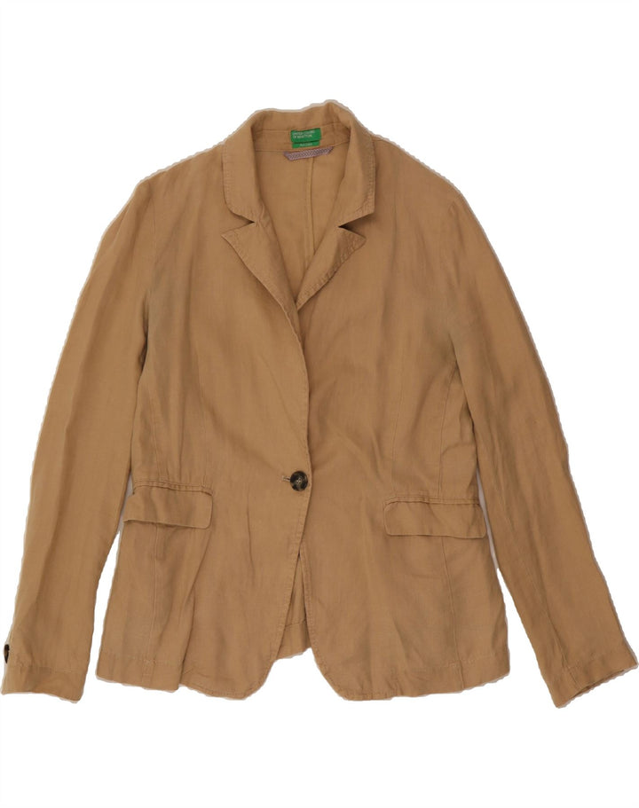 BENETTON Womens 1 Button Blazer Jacket UK 10 Small  Beige Linen Vintage Benetton and Second-Hand Benetton from Messina Hembry 