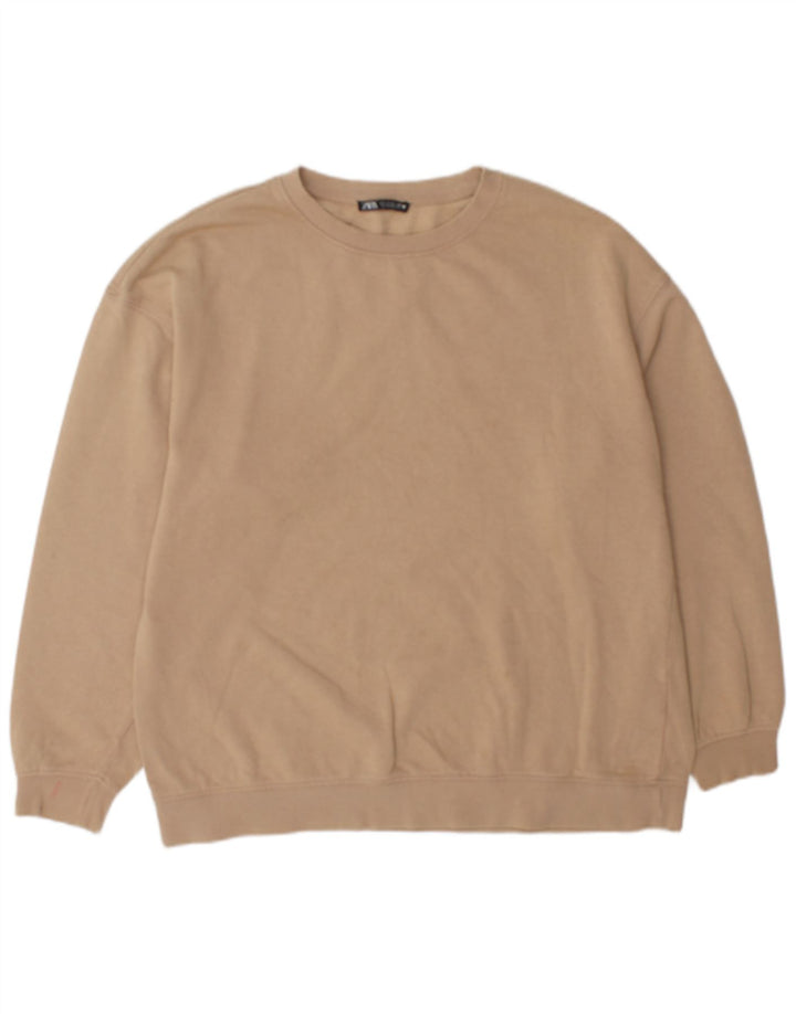 Zara Herren Sweatshirt Pullover Small Beige Baumwolle