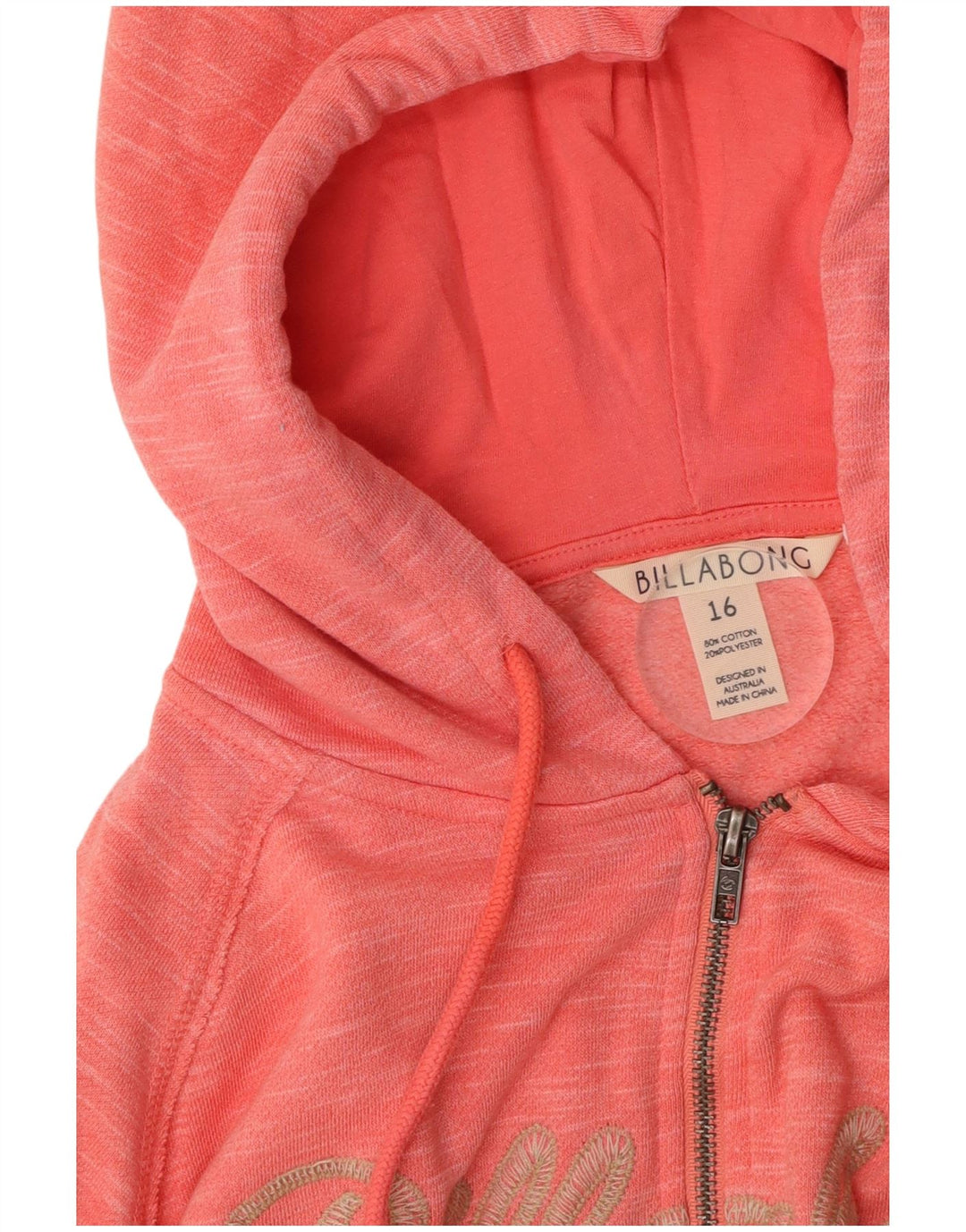 BILLABONG Womens Oversized Zip Hoodie Sweater UK 16 Large Pink Meliert