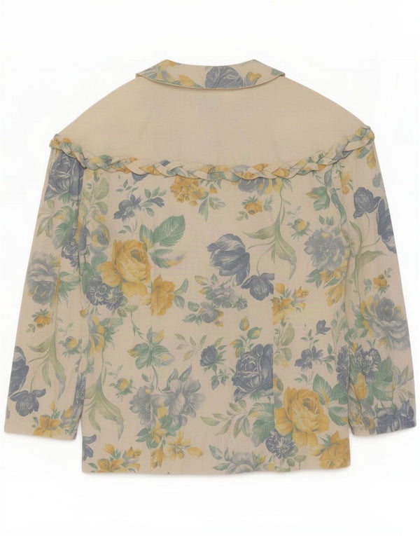 Vintage Damen 3/4-Ärmel-Hemdbluse UK 14 Medium White Floral
