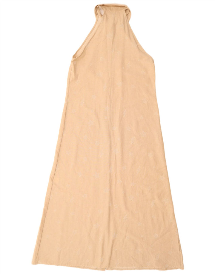 KIKISIX Damen-Maxikleid mit abstraktem Muster, ärmellos, Gr. 14, Mittelbeige