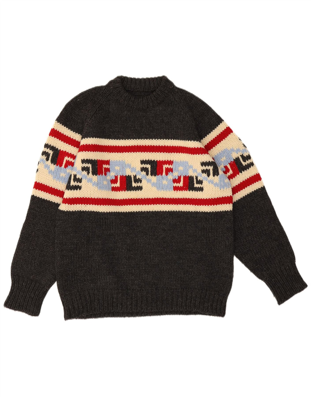 Vintage Herren Pullover mit Rundhalsausschnitt, mittelgrau, geometrisch