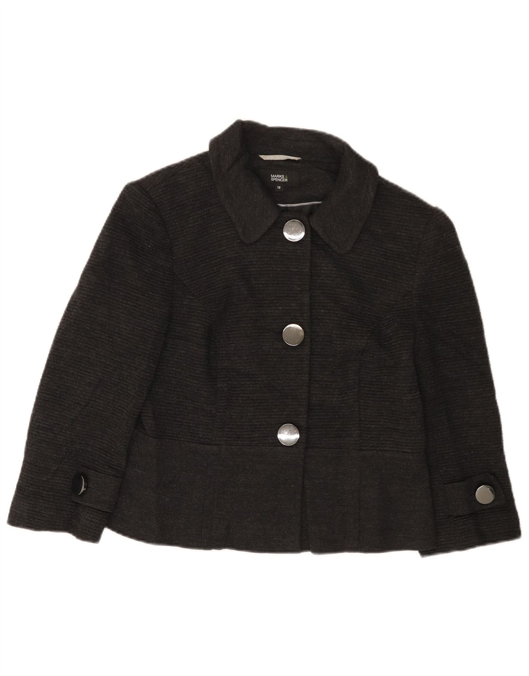 Marks & Spencer Damen-Blazer mit 3/4-Ärmeln und 3 Knöpfen, Größe UK 12, Mittelgrau