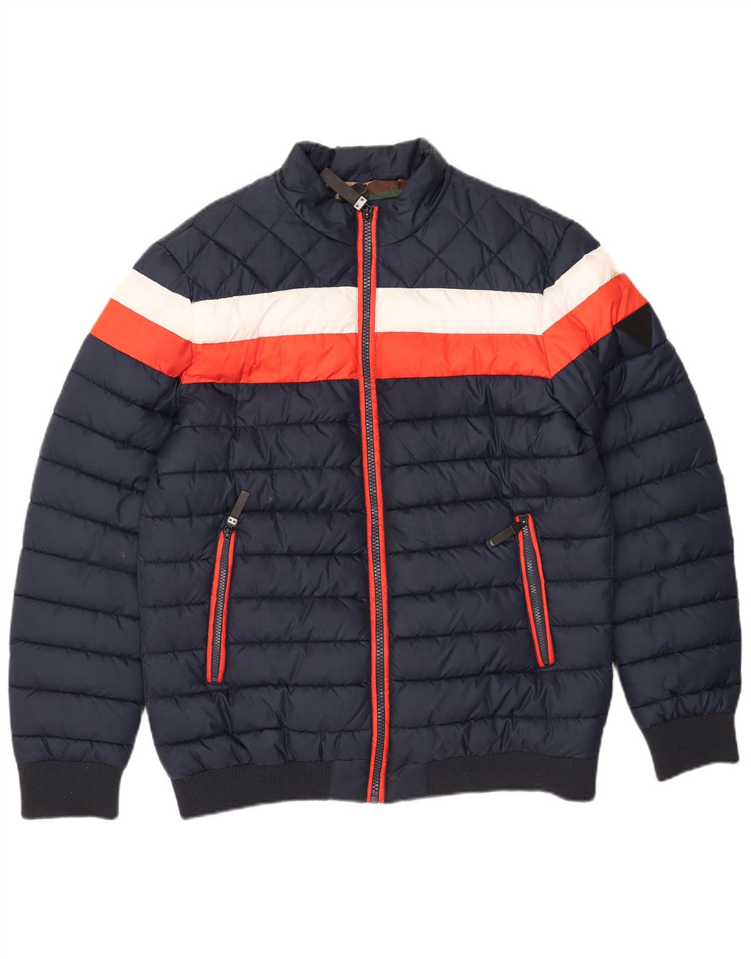 Guess Wattierte Herrenjacke UK 42 XL Marineblaues Colourblock-Polyester