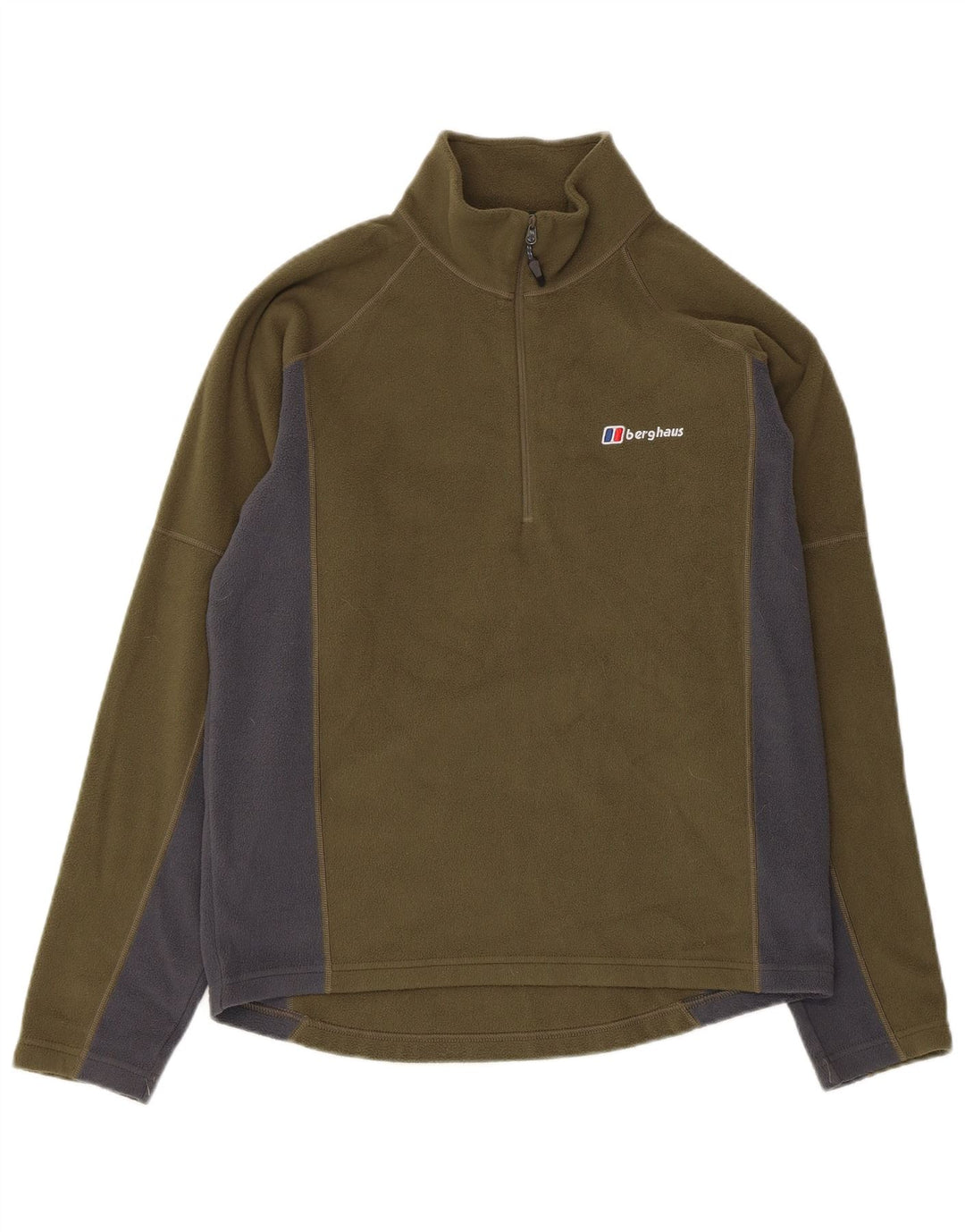 BERGHAUS Herren-Fleecepullover mit Reißverschluss am Hals, klein, Khaki, Farbblock-Polyester