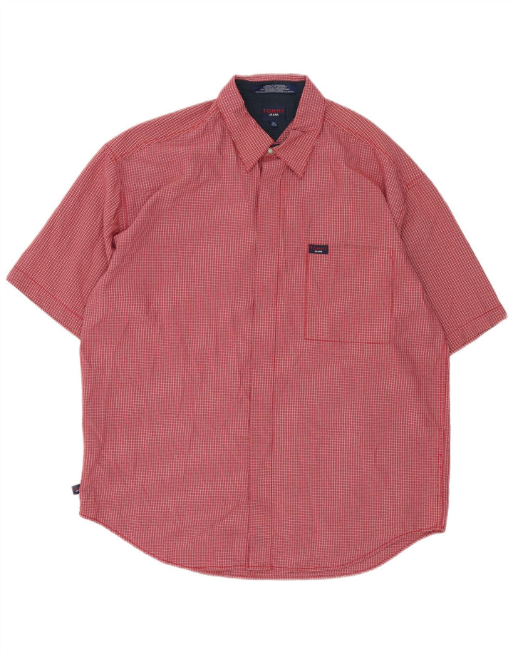 Tommy Hilfiger Herren Kurzarmhemd XL Rot Gingham Polyester