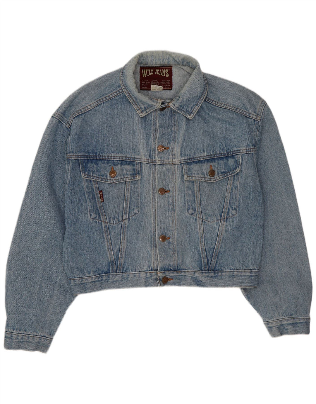 Wild Herren Crop Denim Jacke UK 38 Mittelblaue Baumwolle
