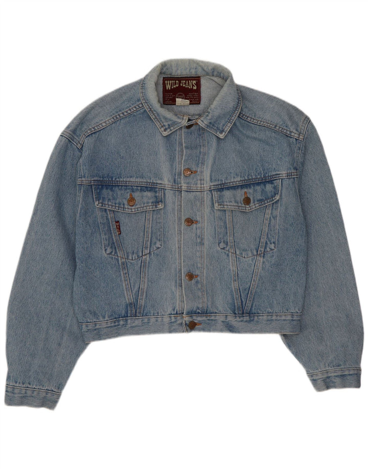 Wild Herren Crop Denim Jacke UK 38 Mittelblaue Baumwolle