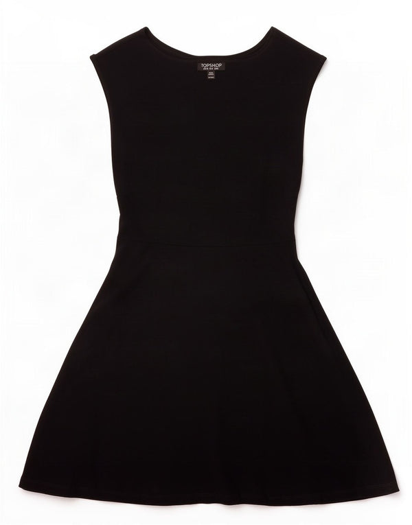 Topshop Damen Ärmelloses A-Linien-Kleid UK 12 Mittelschwarze Baumwolle