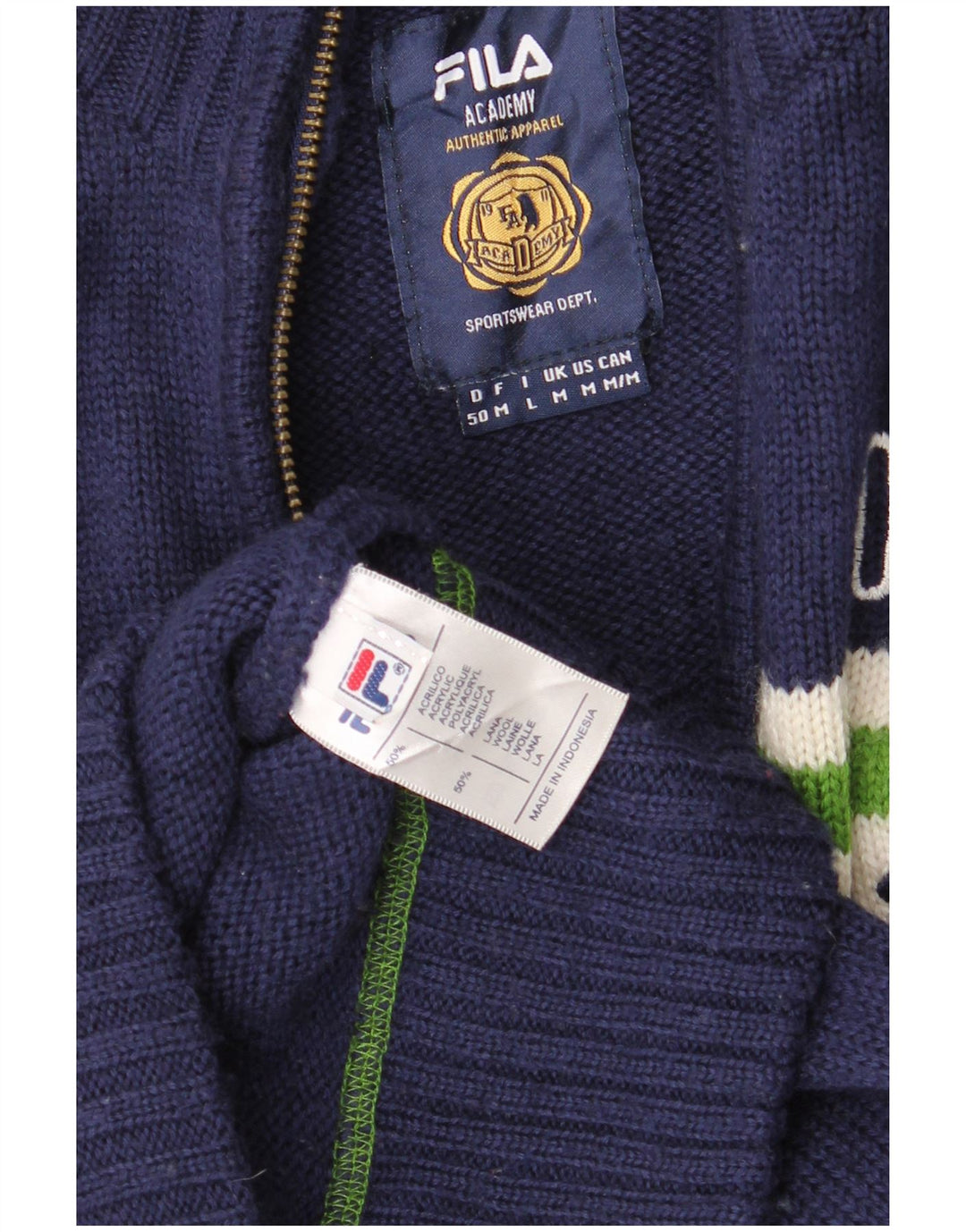 Fila Herren-Strickjacke, mittelgroßes Marineblau, Farbblock-Acryl