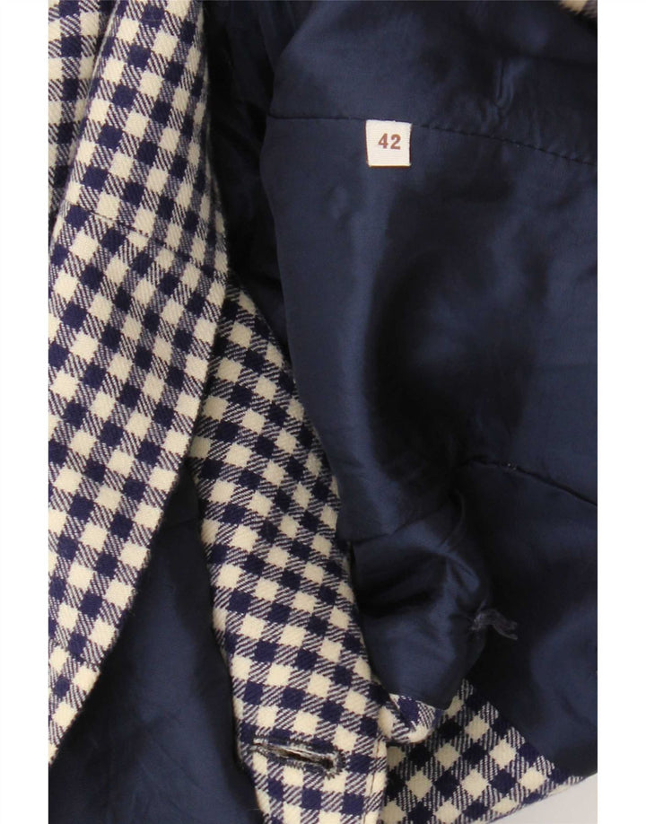 Vintage Damen Zweireihige Blazerjacke IT 42 Medium Navy Blue Gingham