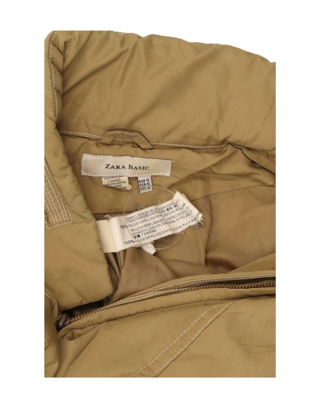 Zara Damen Wattierte Jacke UK 18 XL Beige Nylon