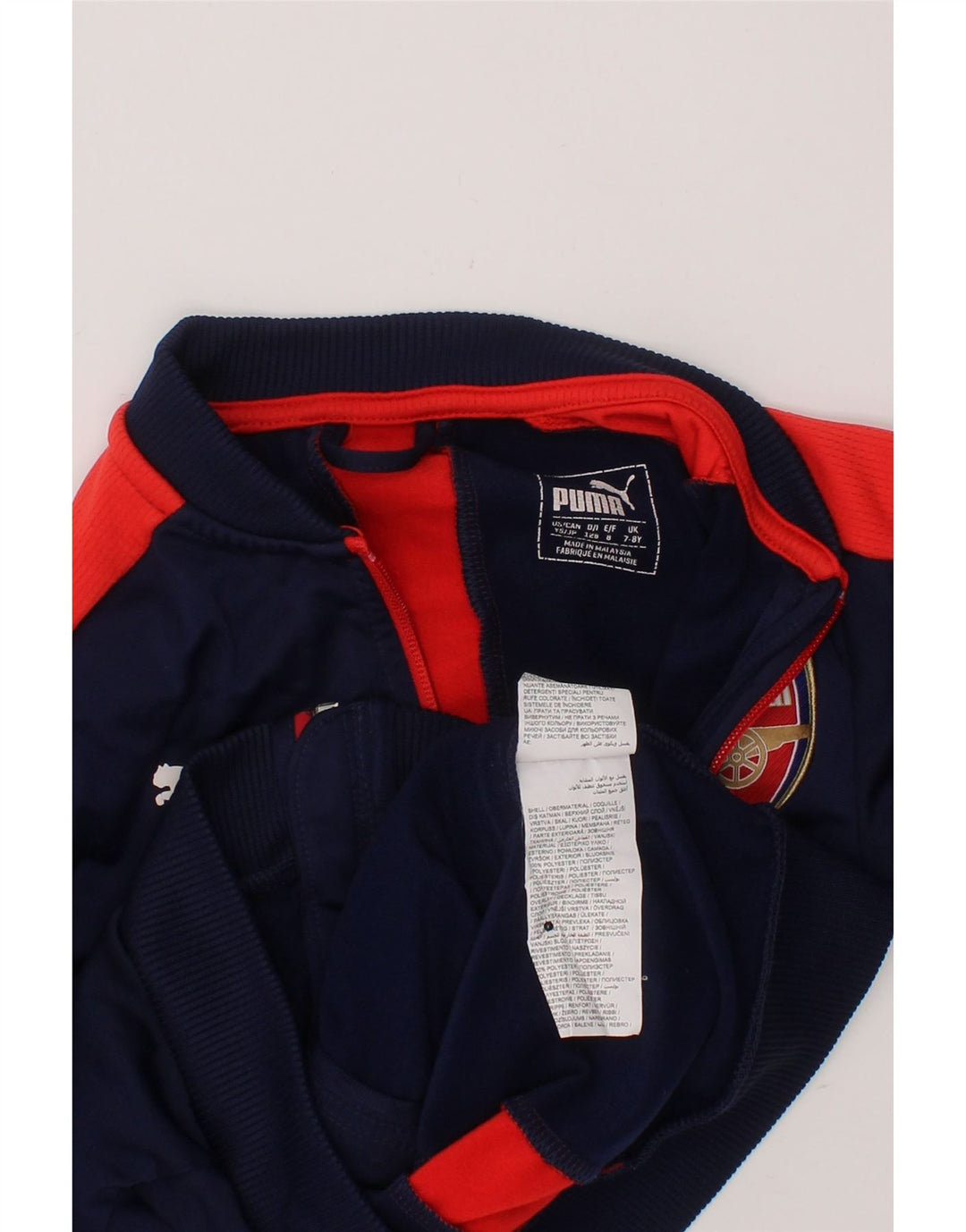 PUMA Boys Graphic Tracksuit Top Jacket 7-8 Years Navy Blue Colourblock Vintage Puma and Second-Hand Puma from Messina Hembry 