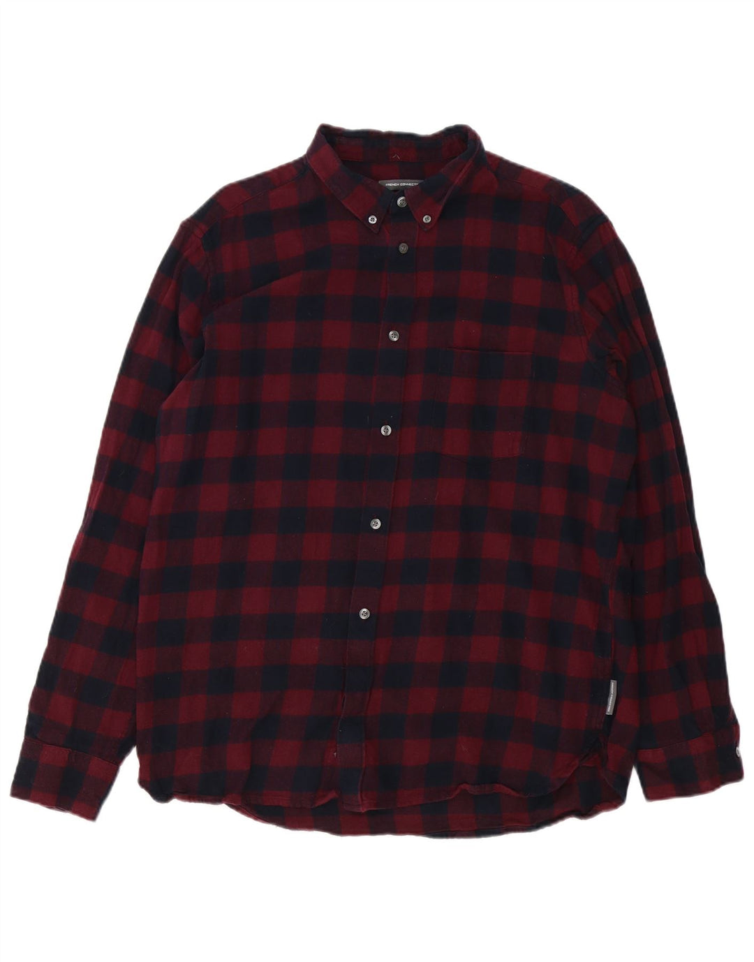 French Connection Herren-Flanellhemd, 2XL, Burgunderrot, Gingham-Baumwolle