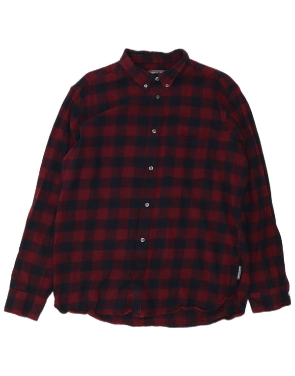 French Connection Herren-Flanellhemd, 2XL, Burgunderrot, Gingham-Baumwolle