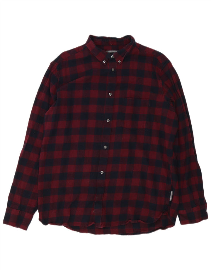 French Connection Herren-Flanellhemd, 2XL, Burgunderrot, Gingham-Baumwolle