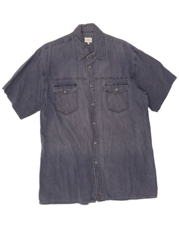 Calvin Klein Jeans Herren Kurzarmhemd XL Marineblau Nadelstreifen