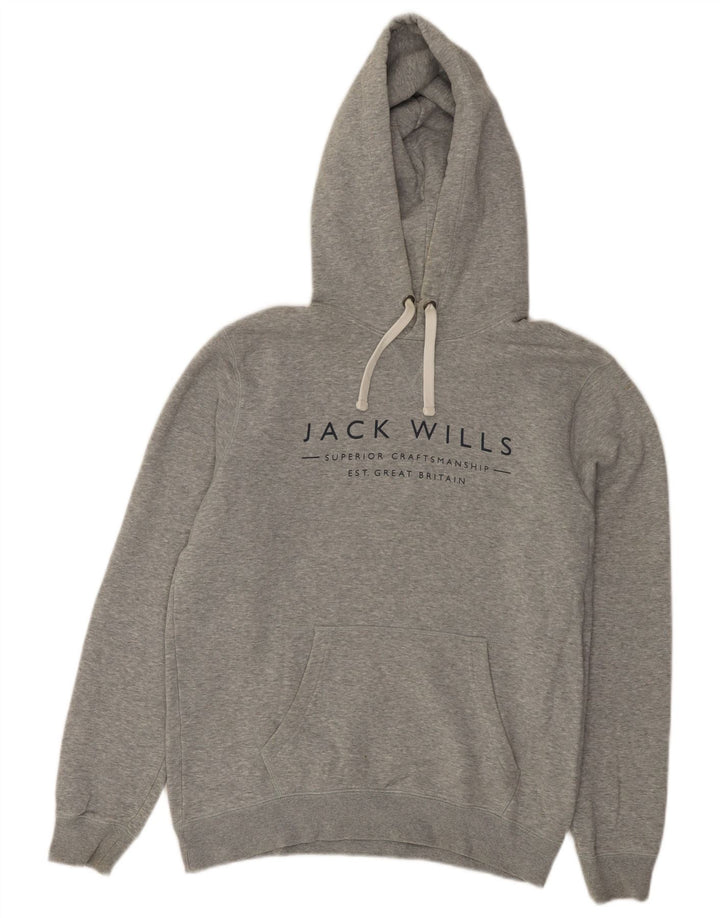 Jack Wills Herren-Kapuzenpullover mit Grafik, Größe S, graue Baumwolle