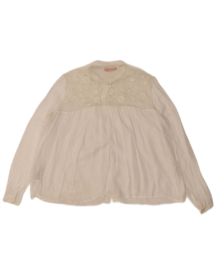 Zara Damen Trafaluc Hemdbluse UK 14 Mittelweißes Blumenpolyester