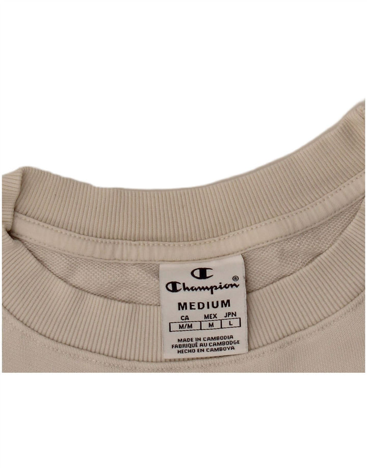 CHAMPION Damen Crop Graphic Sweatshirt Pullover UK 14 Medium Beige
