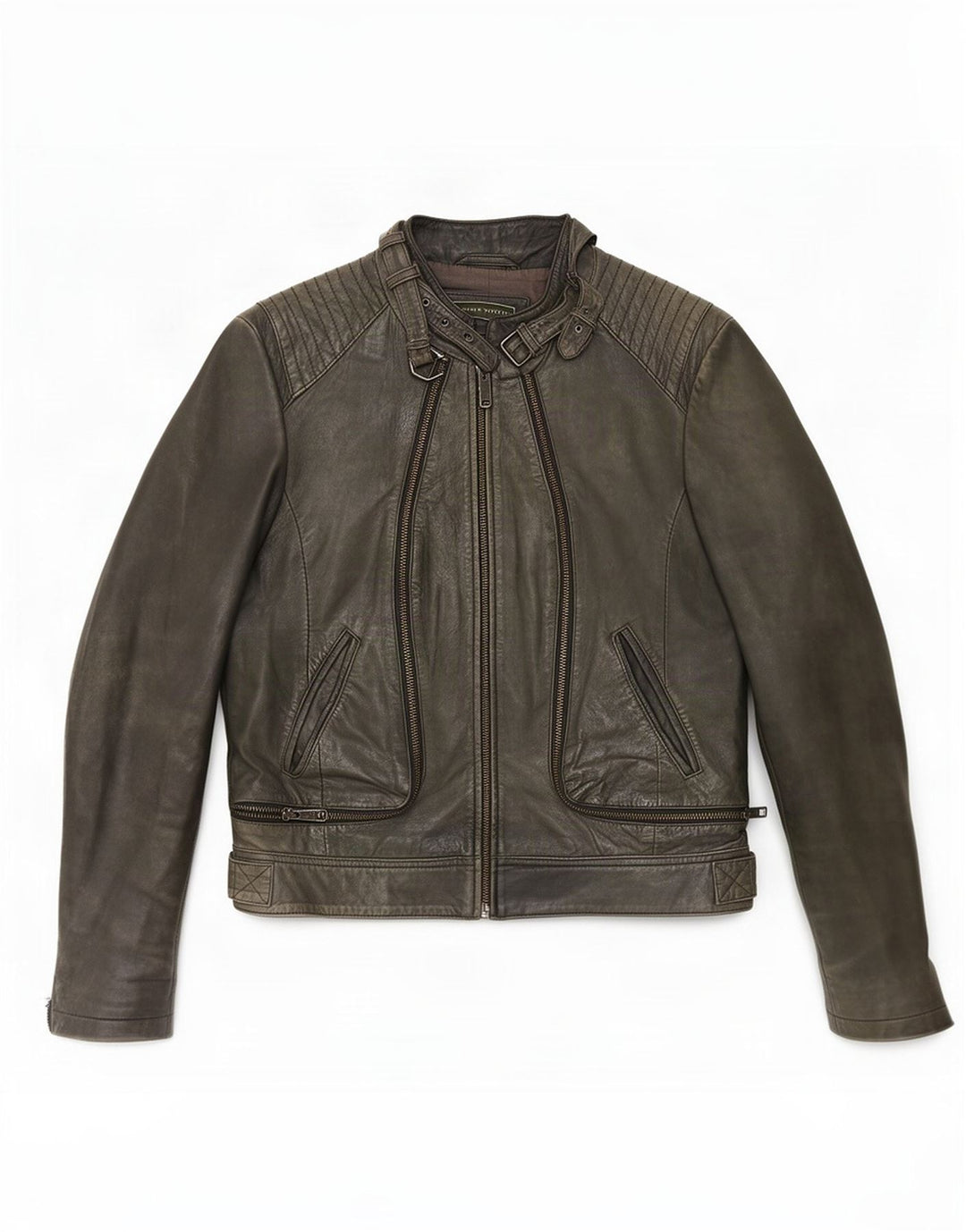 MINT VELVET Damen Lederjacke UK 12 Mittelgrün
