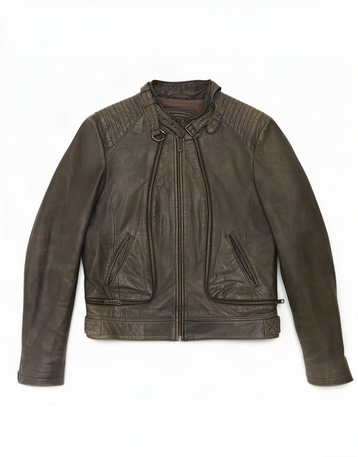 MINT VELVET Damen Lederjacke UK 12 Mittelgrün
