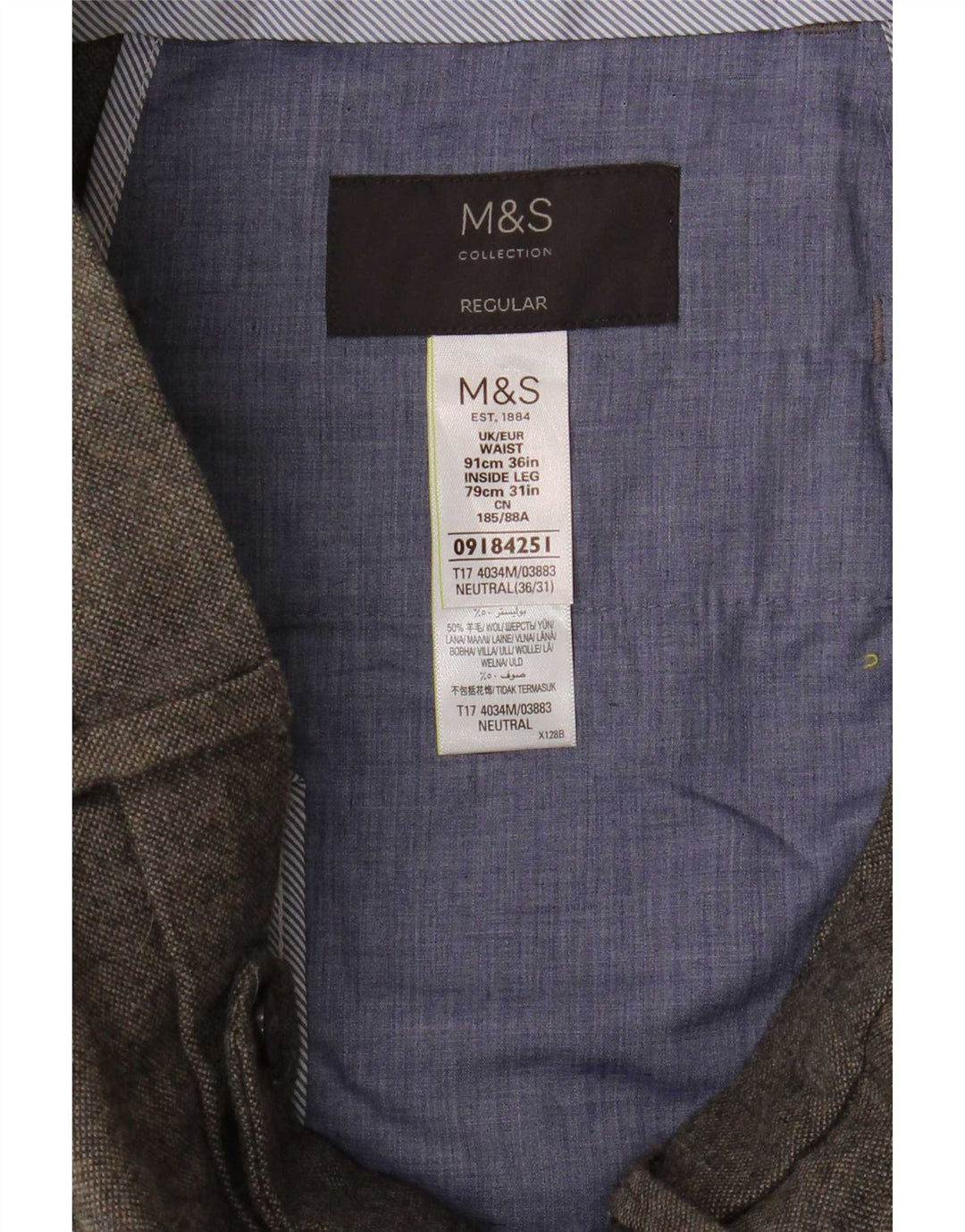 Marks & Spencer Herren-Anzughose, gerade, normal, W36, L31, grau, Polyester