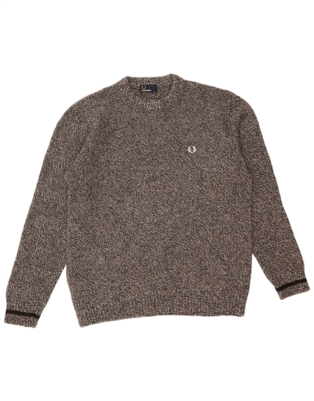 Fred Perry Herren-Pullover mit Rundhalsausschnitt, groß, grau gesprenkelte Wolle