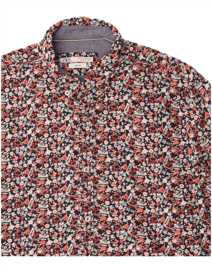 Zara Slim-Fit-Hemd für Herren, mittelgroß, mehrfarbig, Blumenmuster