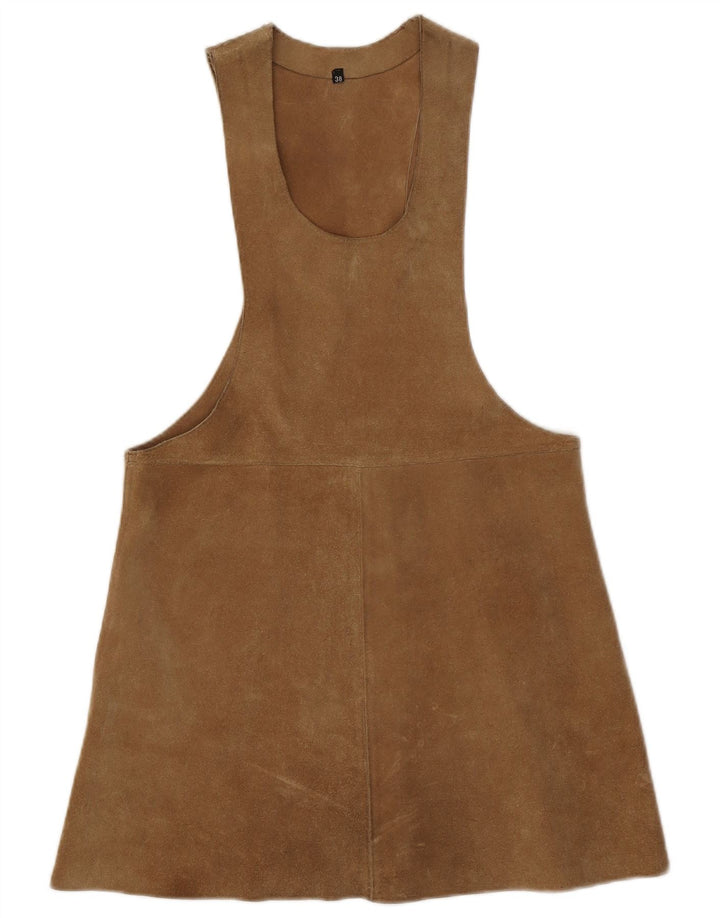 Vintage Damen Wildleder Pinafore Kleid EU 38 Mittelbraun