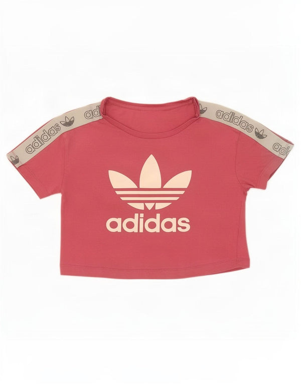 Adidas Damen Crop Graphic T-Shirt Top UK 8 Small Rosa Colourblock Baumwolle