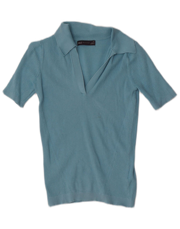 Marks & Spencer Damen Poloshirt UK 4 XS Blaue Baumwolle