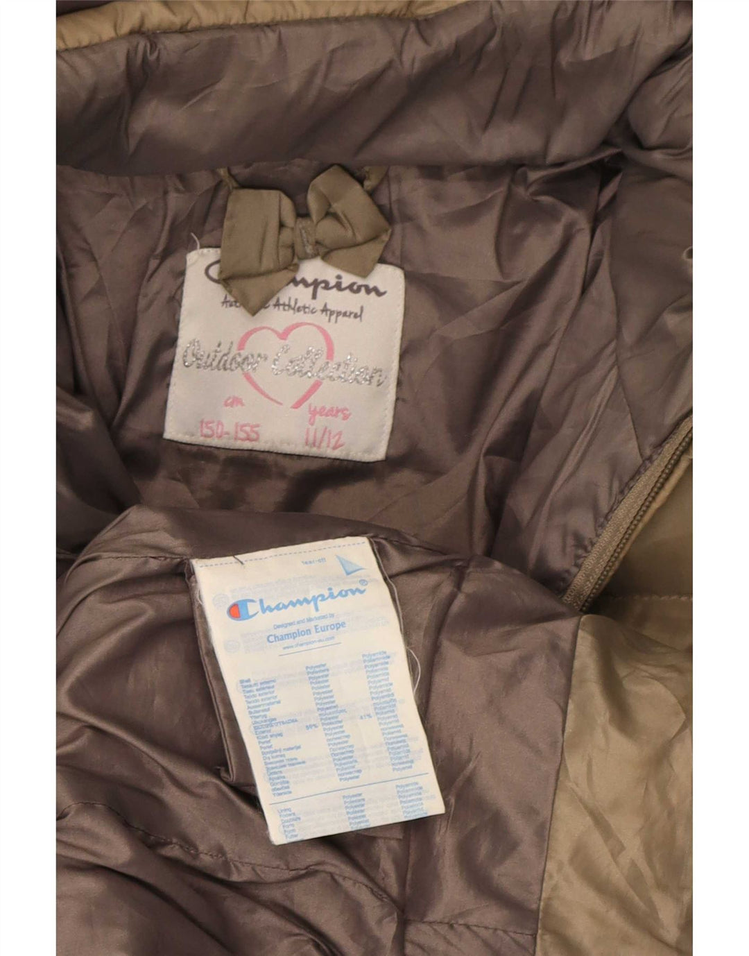 Champion wattierter Mantel mit Kapuze für Mädchen, 11–12 Jahre, Khaki, Polyester