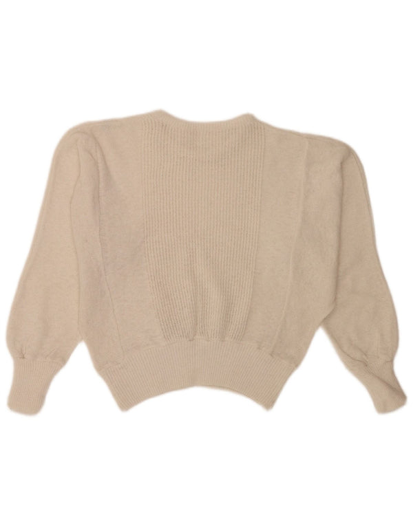 Vintage Damen Crop Batwing Rundhalspullover Pullover UK 14 Large Off White