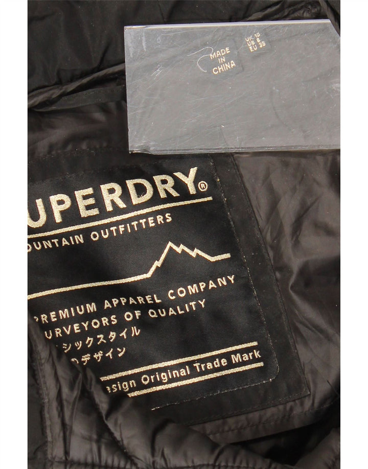 SUPERDRY Wattierter Damenmantel mit Kapuze, UK 10, Größe S, Schwarz, Polyester