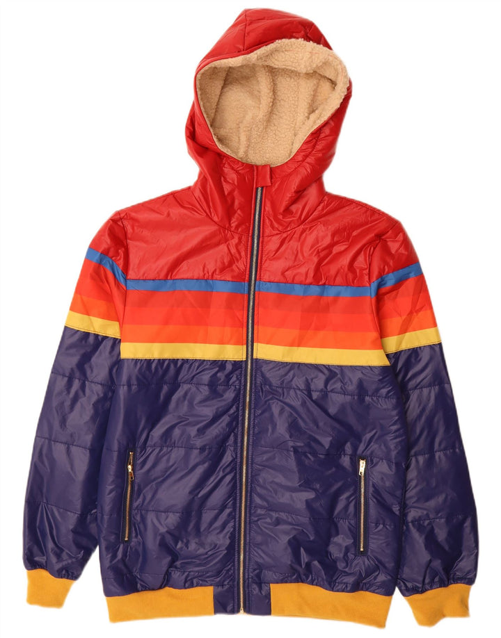 Wattierte Vintage-Damenjacke mit Kapuze, UK 14, mittelblau, Farbblock