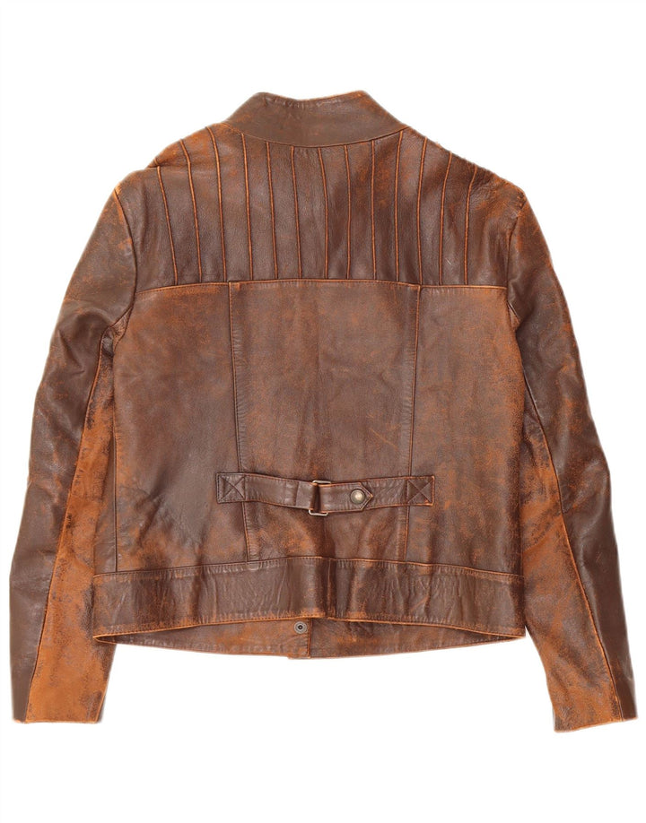 Vintage Damen Crop Lederjacke UK 10 Small Brown
