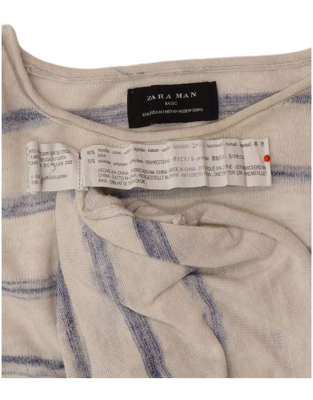 ZARA Mens Crew Neck Jumper Sweater Medium Off White Striped Cotton