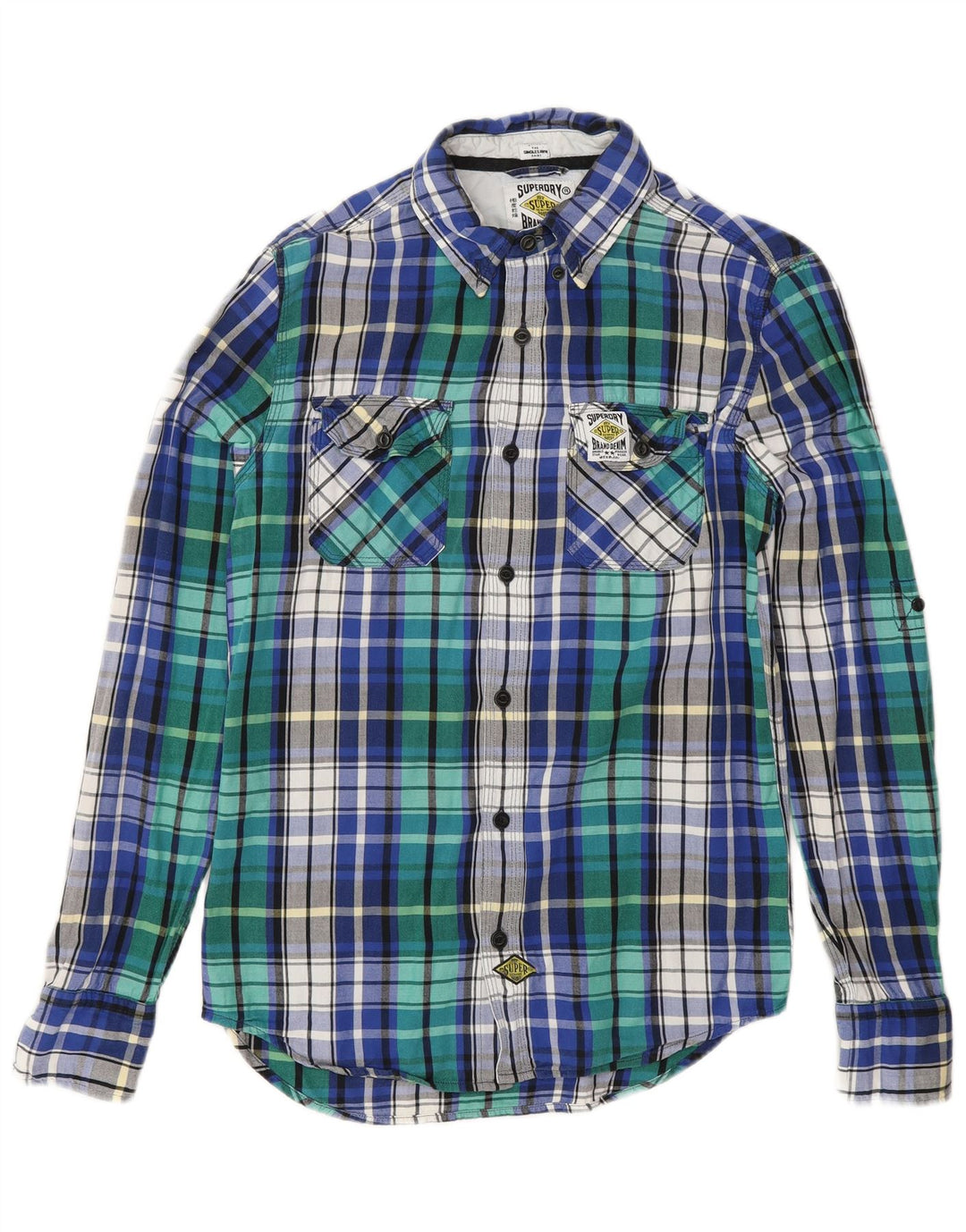 SUPERDRY Herren-Flanellhemd, klein, blau kariert, Baumwolle