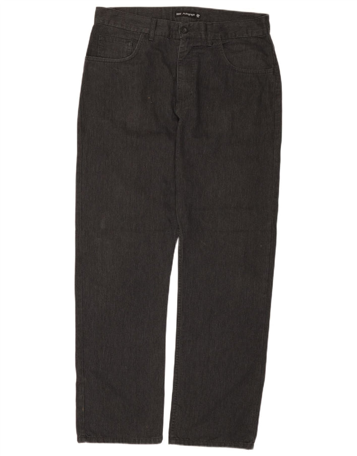 Marks & Spencer Herren-Freizeithose, gerade, W34, L31, graues Fischgrätenmuster