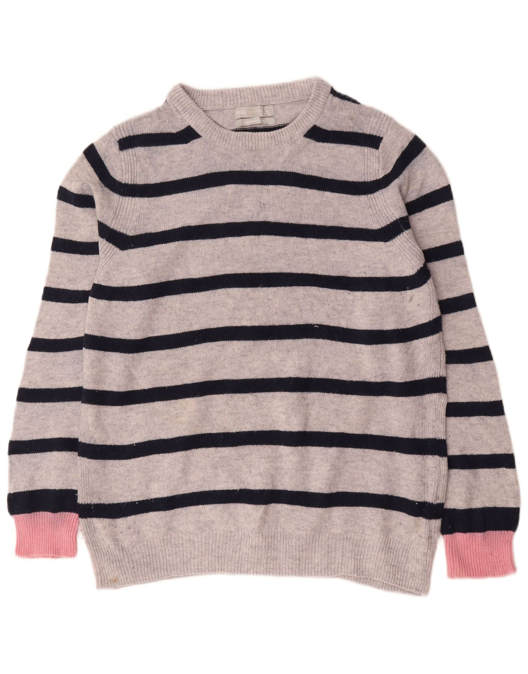 Marks & Spencer Damen-Pullover mit Rundhalsausschnitt, Gr. 40, Größe L, grau gestreift
